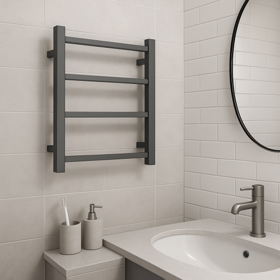 500Hx420Wx120D Gunmetal Grey Electric Heated Towel Rack 4 Bars